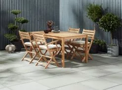 JUTLANDIA VESTERHAVET L150 Bord Teak + 4 VESTERHAVET Stol Teak -Utemöbler affär 151477