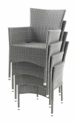 JUTLANDIA KOPERVIK L215 Bord Grå + 4 AIDT Stapelstol Grå -Utemöbler affär 158197 1