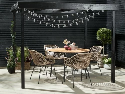 JUTLANDIA RANGSTRUP Ø110 Bord Natur/svart + 4 ILDERHUSE Stol Natur 3 JUTLANDIA RANGSTRUP Ø110 Bord Natur/svart + 4 ILDERHUSE Stol Natur