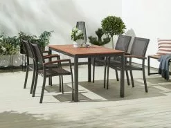 JUTLANDIA YTTRUP L150 Bord Hårdträ + 4 MADERNE Stapelstol Grå