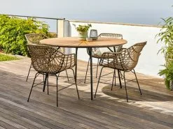 JUTLANDIA RANGSTRUP Ø130 Bord Natur/svart + 4 ILDERHUSE Stol Natur