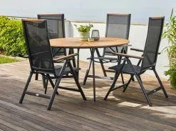 JUTLANDIA RANGSTRUP Ø130 Bord Natur + 4 BREDSTEN Stol Svart