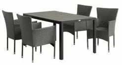 JUTLANDIA PINDSTRUP L150 Bord Grå + 4 AIDT Stapelstol Grå -Utemöbler affär 199046