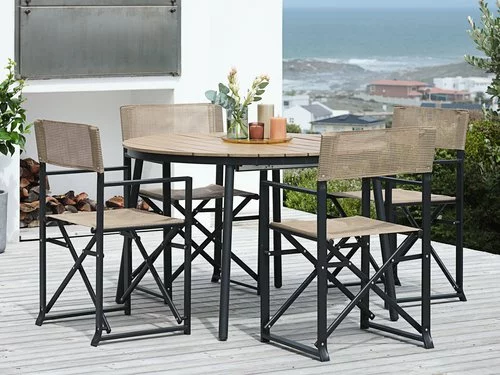 JUTLANDIA TAGEHOLM L120/170 Bord Natur + 4 NAGELSTI Klappstol Svart 3 JUTLANDIA TAGEHOLM L120/170 Bord Natur + 4 NAGELSTI Klappstol Svart