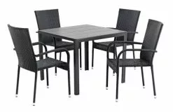 JUTLANDIA MADERUP L90 Bord Svart + 4 GUDHJEM Stol Svart -Utemöbler affär 80205